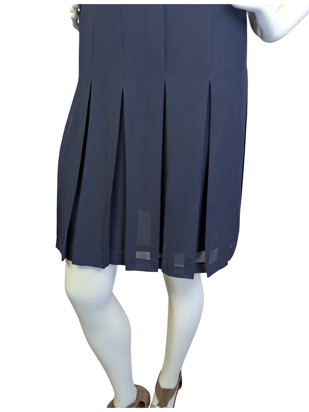 Vintage 90s Navy Pleated Dress Sheer Sleeves | Preppy Grunge Academia | Size 12 - Picture 8 of 10